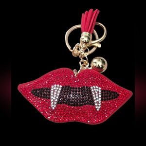 Red Rhinestone Vampire Lips Bag Charm Keychain